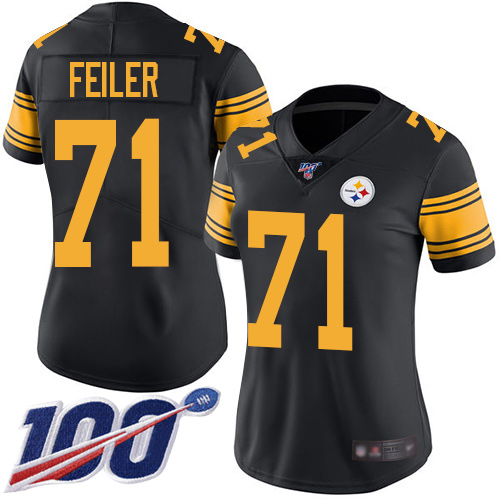 Women Pittsburgh Steelers Football #71 Limited Black Matt Feiler 100th Season Rush Vapor Untouchable Nike NFL Jersey->women nfl jersey->Women Jersey
